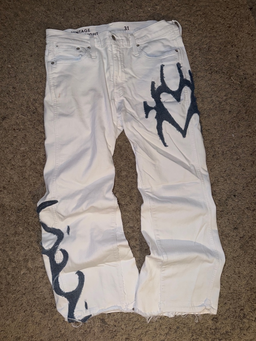 Reworked White Men's Jeans Waist 31 in White & Blue Denim Designs, made custom b